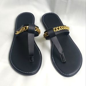 T-Strap Sandals with Gold Chain